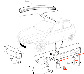 Alfa Romeo 147 GTA Side Skirt Jack Point Cover Set | 156040908–914